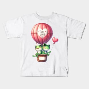 Valentine Frog Couple On Hot Air Balloon Kids T-Shirt